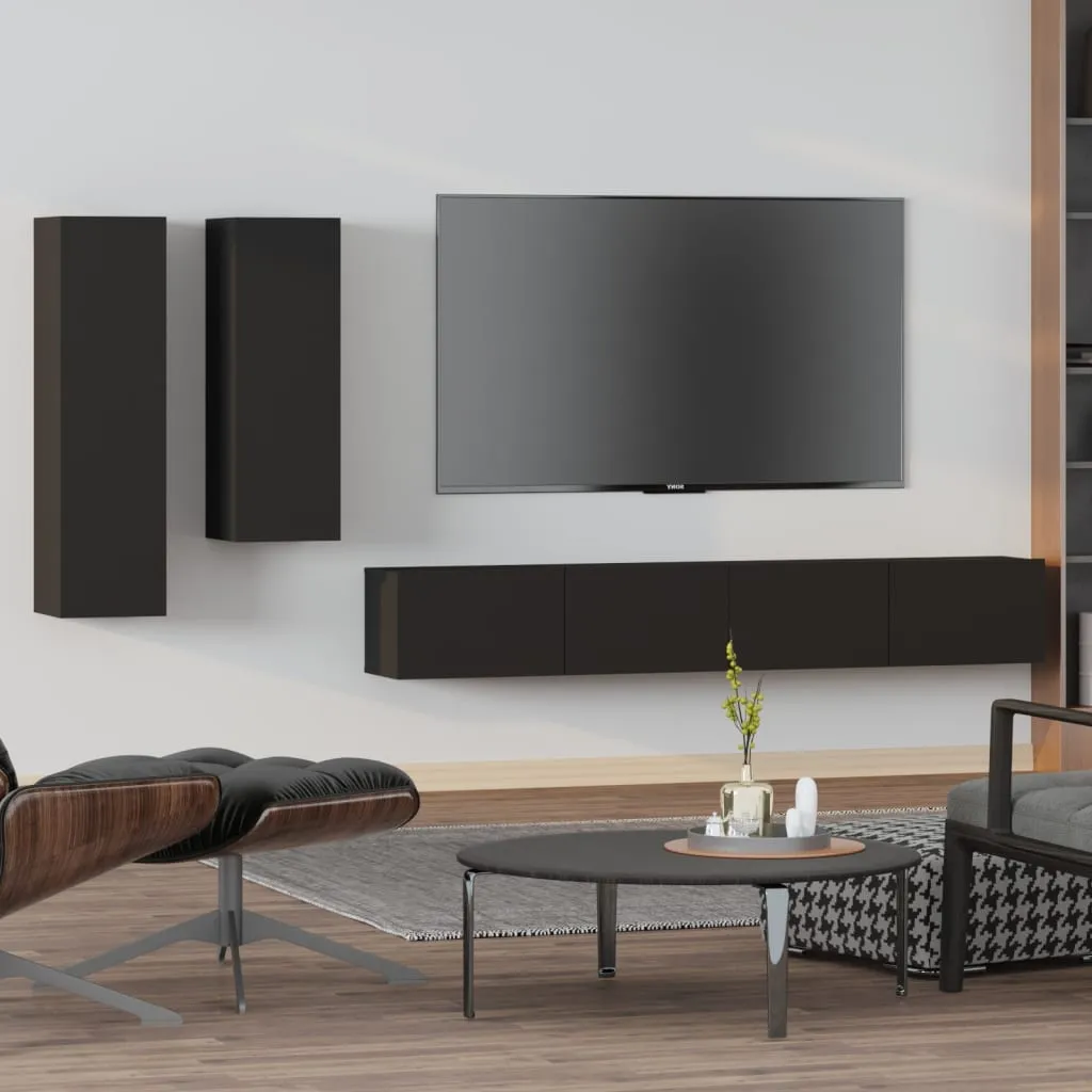 vidaXL Set Mobili Porta TV 4 pz Nero in Legno Multistrato