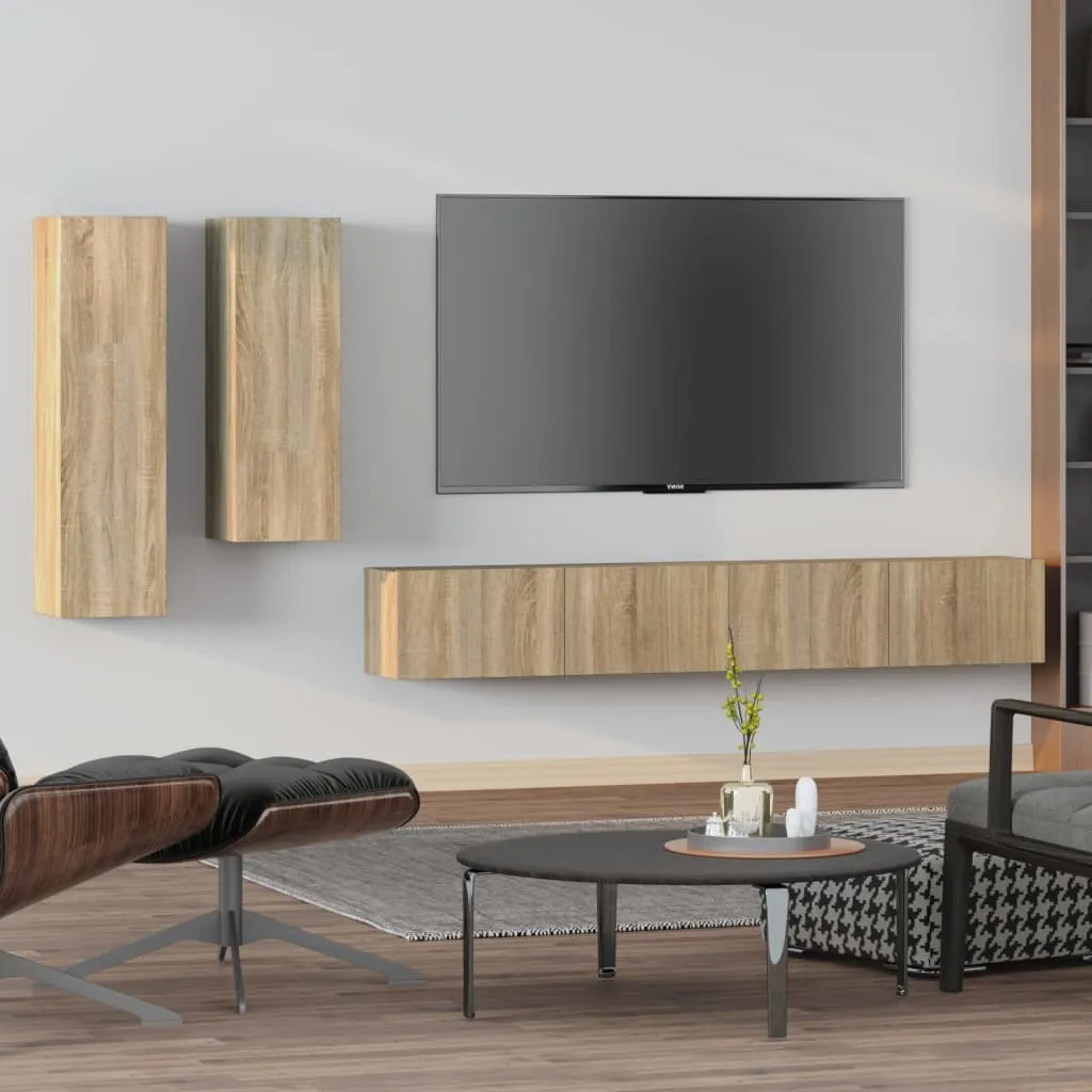 vidaXL Set di Mobili Porta TV 4 pz Rovere Sonoma in Legno Multistrato