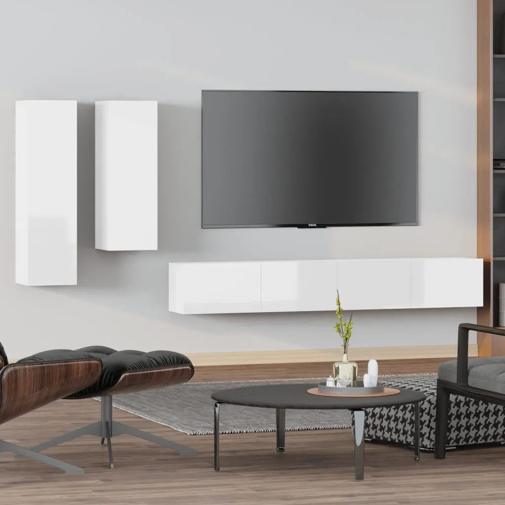 vidaXL Set di Mobili Porta TV 4 pz Bianco Lucido in Legno Multistrato