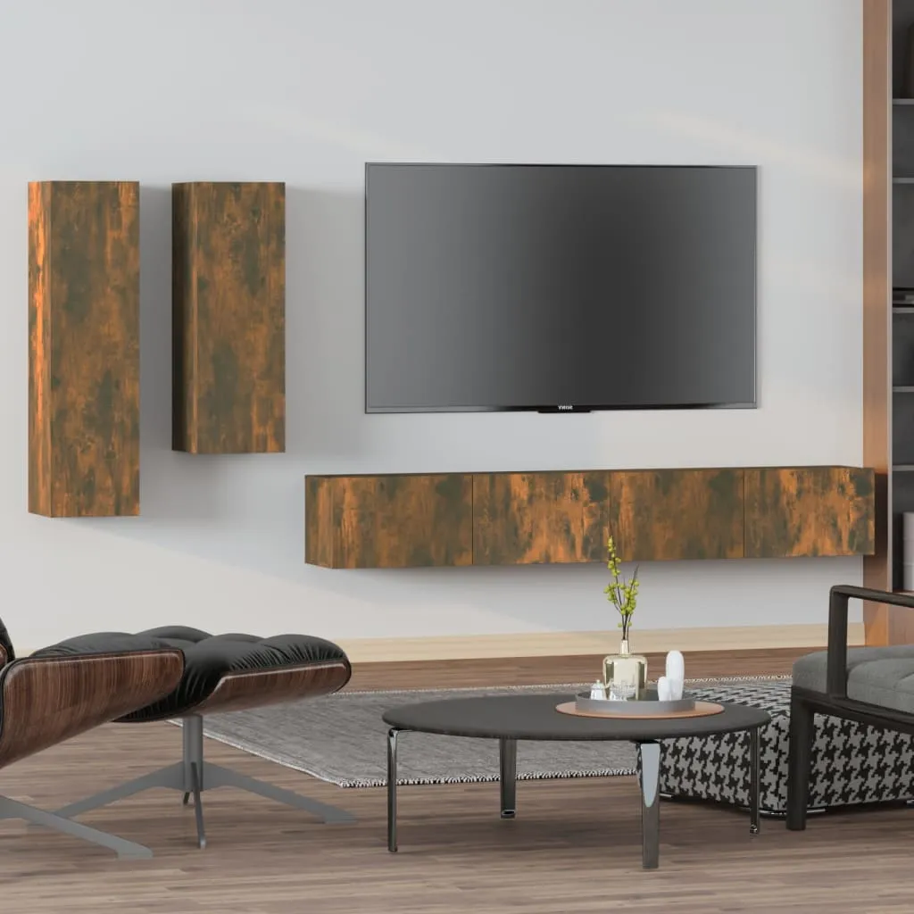 vidaXL Set di Mobili Porta TV 4 pz Rovere Fumo in Legno Multistrato