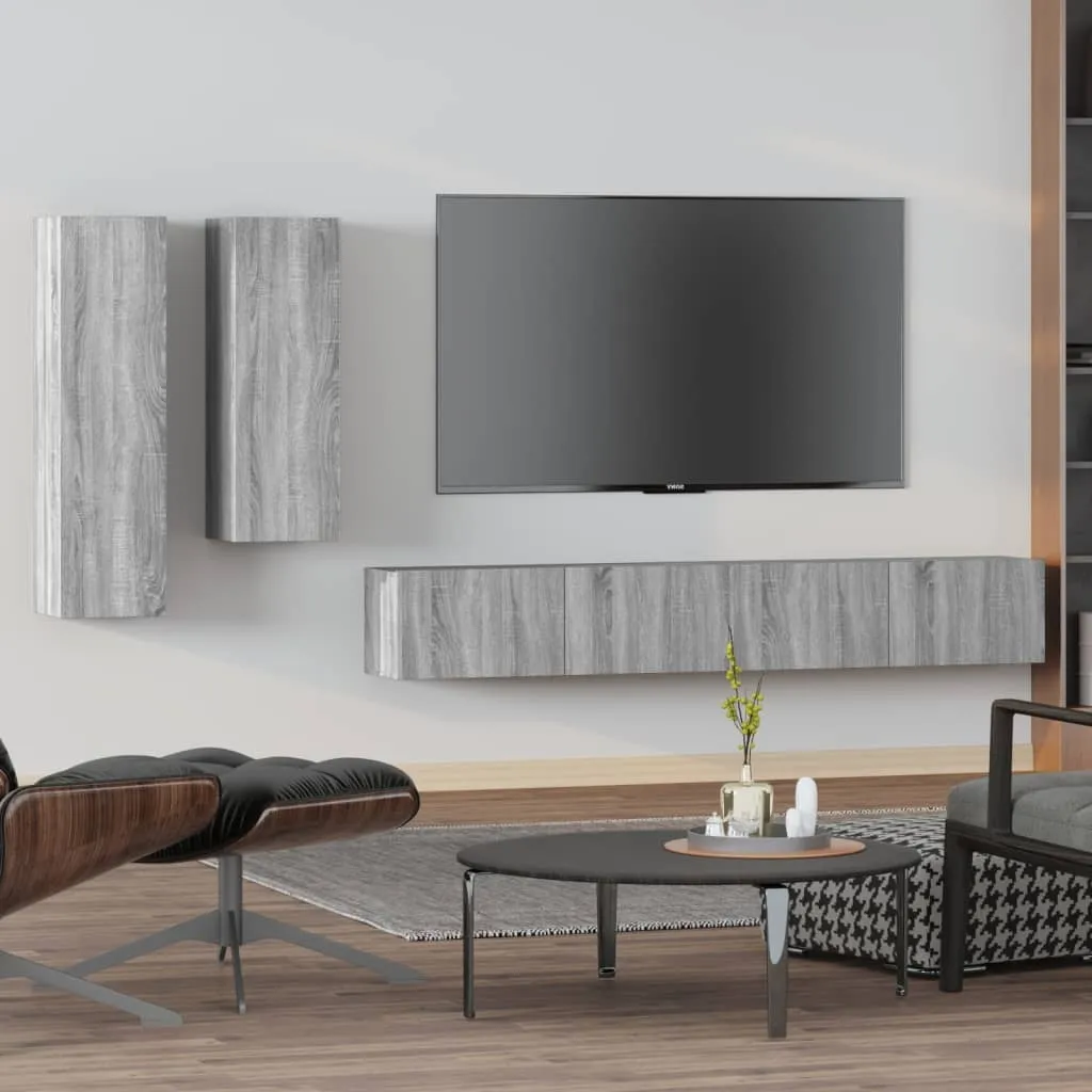 vidaXL Set di Mobili Porta TV 4 pz Grigio Sonoma in Legno Multistrato