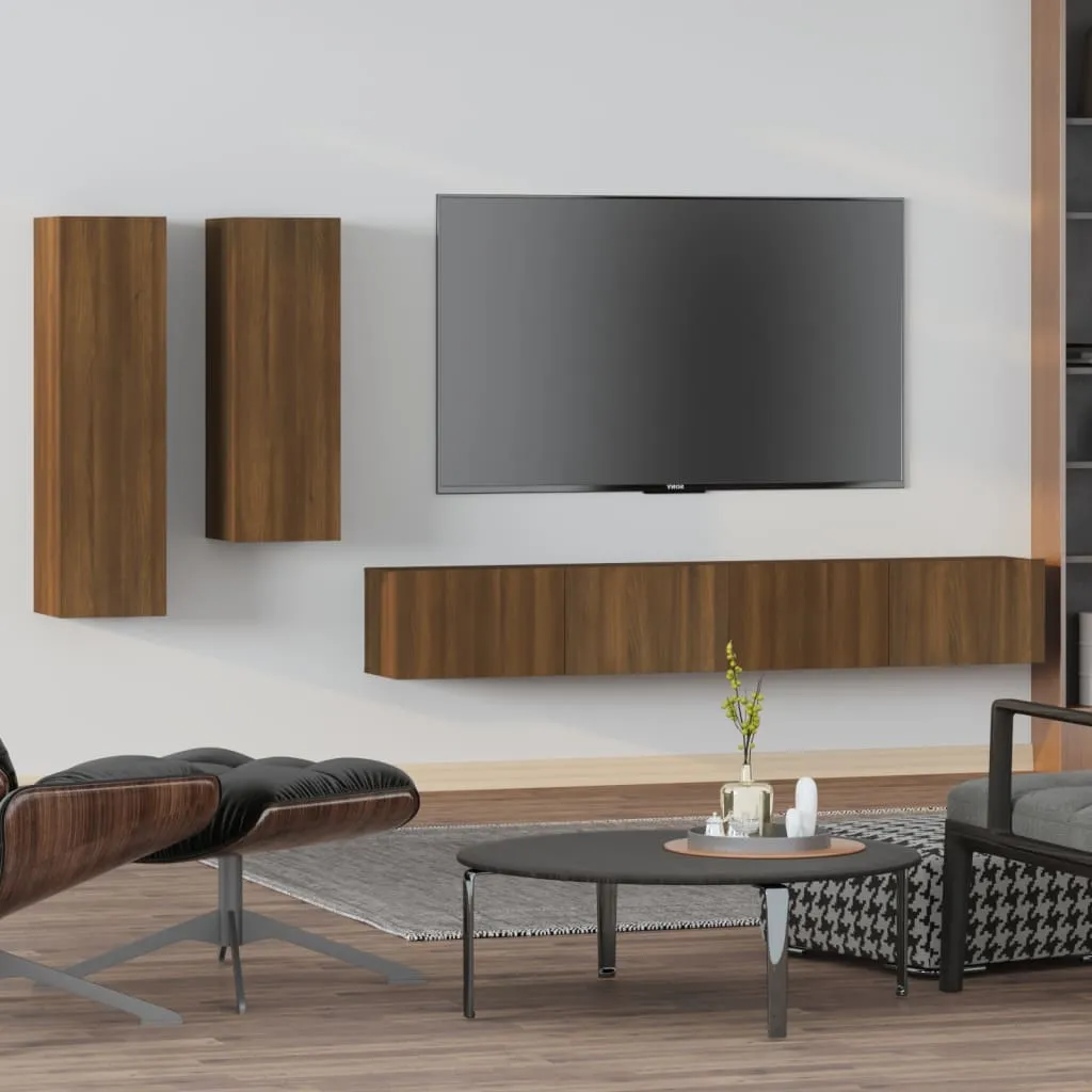 vidaXL Set Mobili Porta TV 4 pz Rovere Marrone in Legno Multistrato