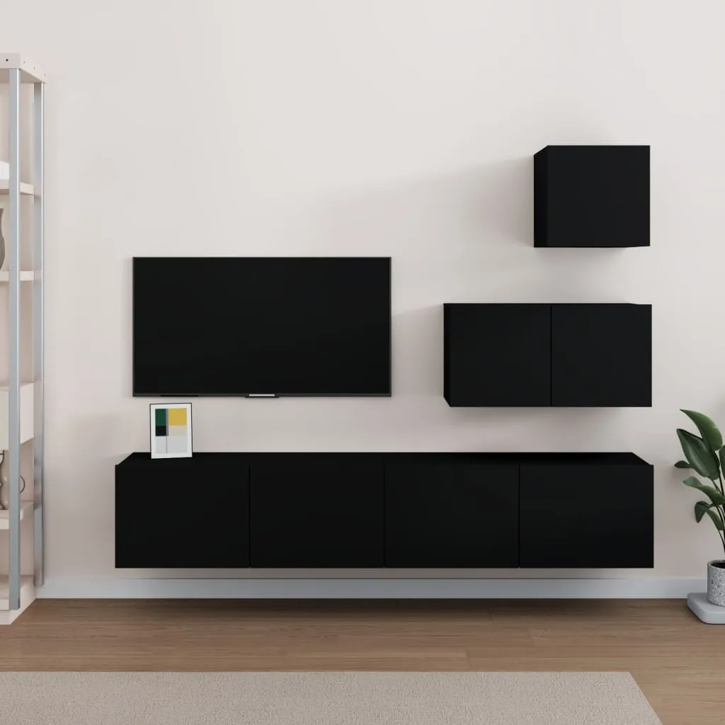 vidaXL Set Mobili Porta TV 4 pz Nero in Legno Multistrato