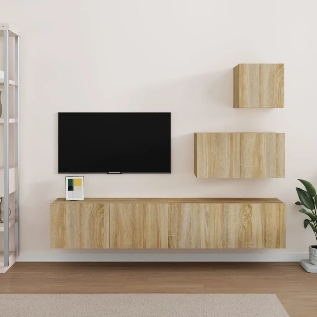 vidaXL Set di Mobili Porta TV 4 pz Rovere Sonoma in Legno Multistrato