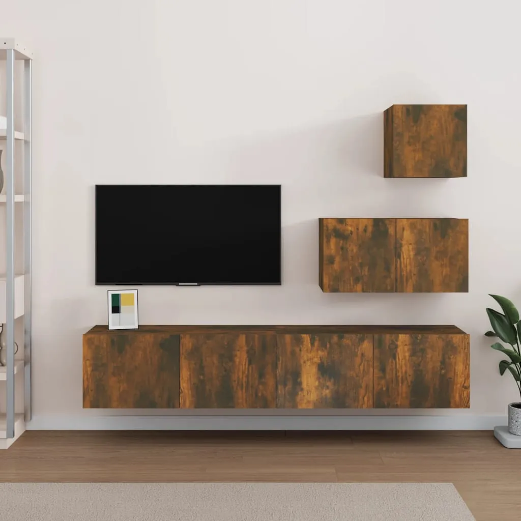 vidaXL Set di Mobili Porta TV 4 pz Rovere Fumo in Legno Multistrato