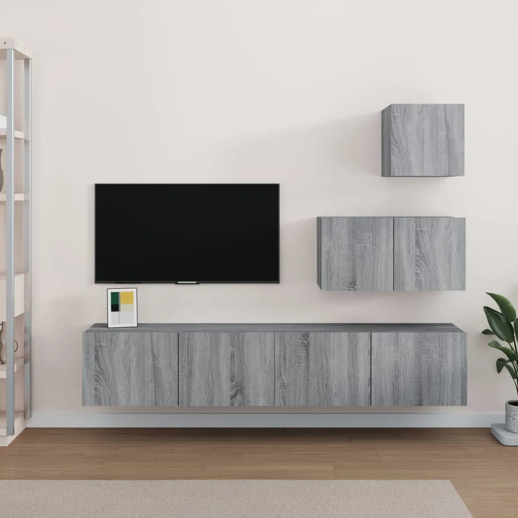 vidaXL Set di Mobili Porta TV 4 pz Grigio Sonoma in Legno Multistrato