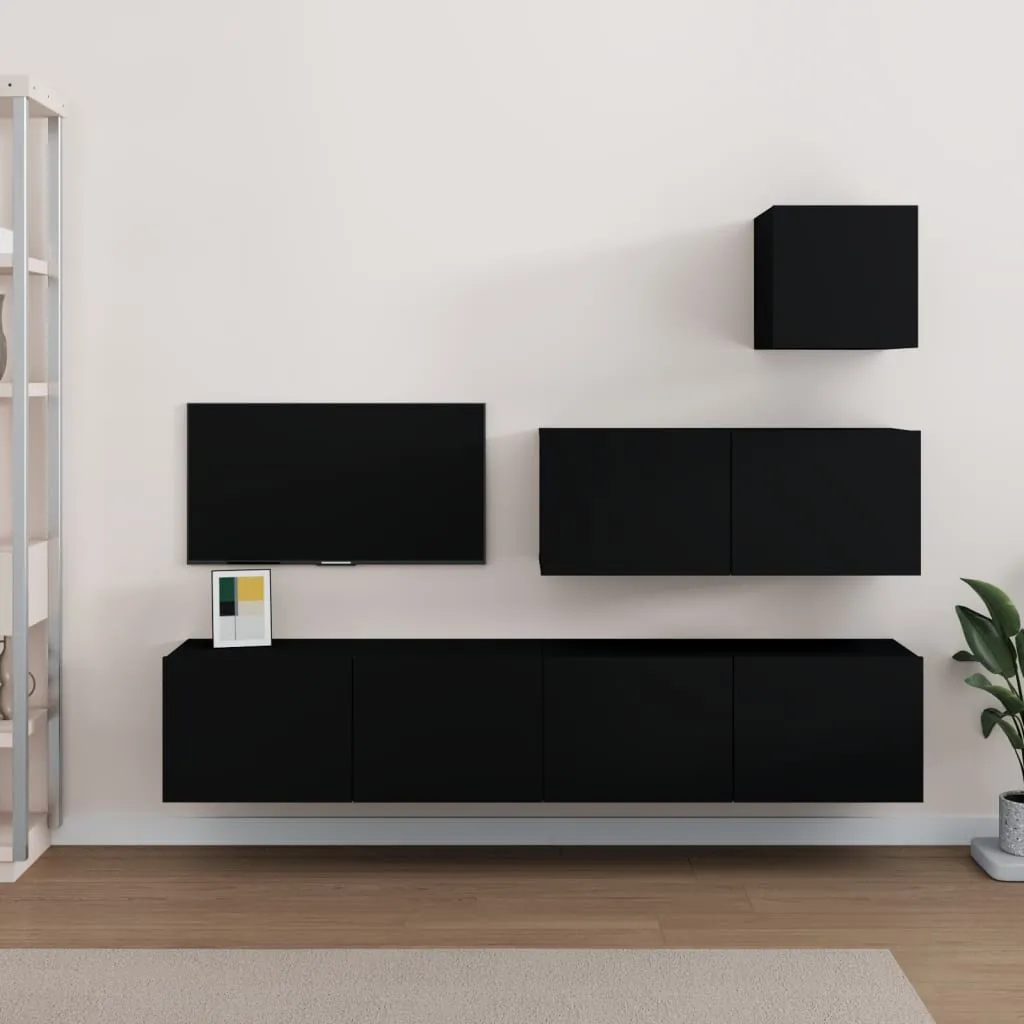 vidaXL Set Mobili Porta TV 4 pz Nero in Legno Multistrato