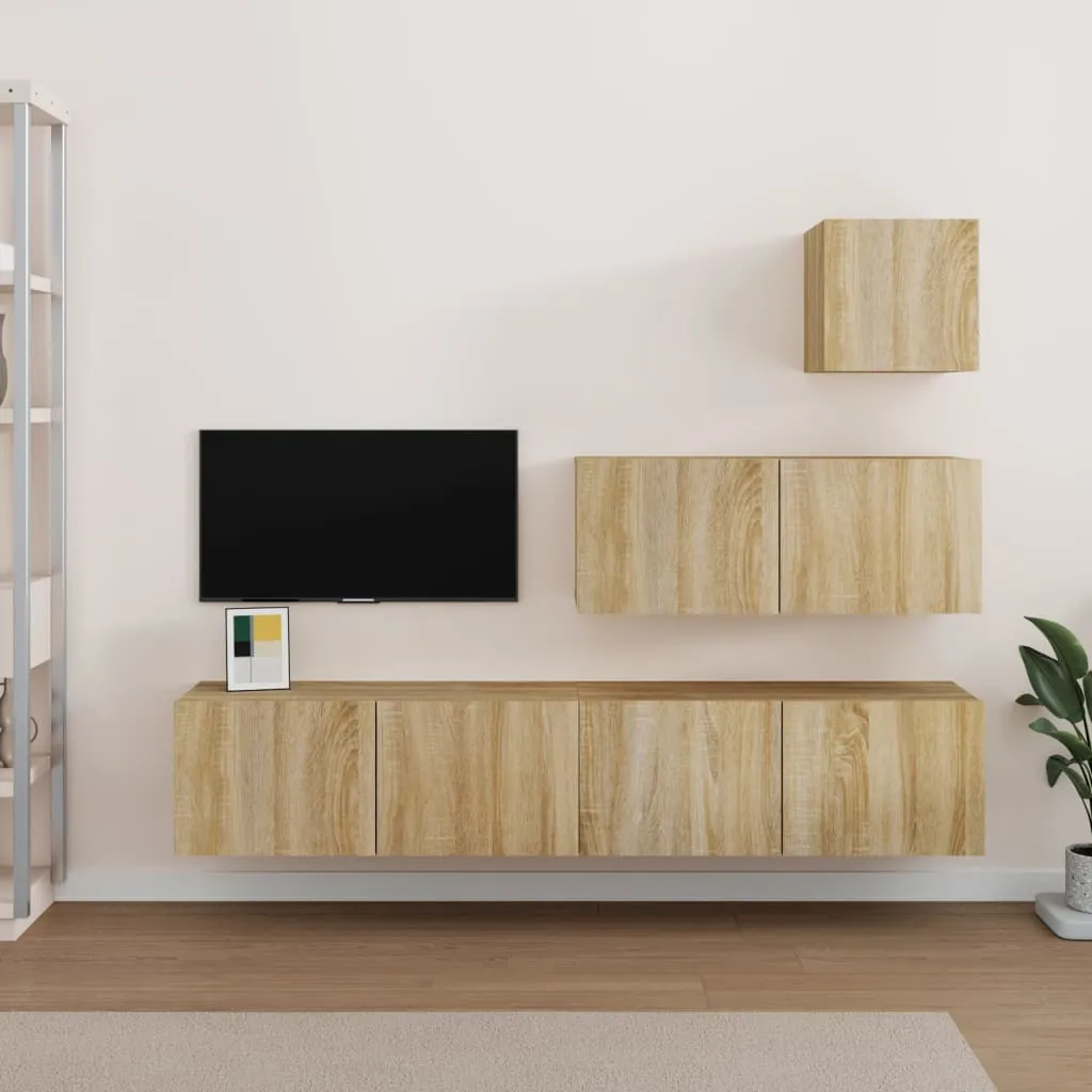 vidaXL Set di Mobili Porta TV 4 pz Rovere Sonoma in Legno Multistrato