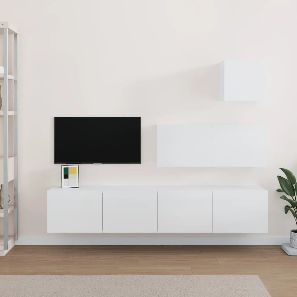 vidaXL Set di Mobili Porta TV 4 pz Bianco Lucido in Legno Multistrato