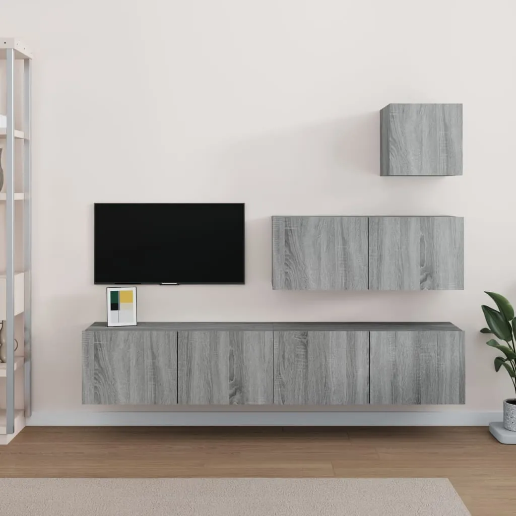 vidaXL Set di Mobili Porta TV 4 pz Grigio Sonoma in Legno Multistrato