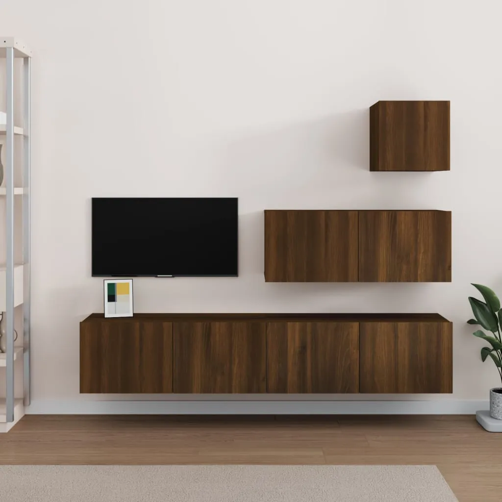 vidaXL Set Mobili Porta TV 4 pz Rovere Marrone in Legno Multistrato