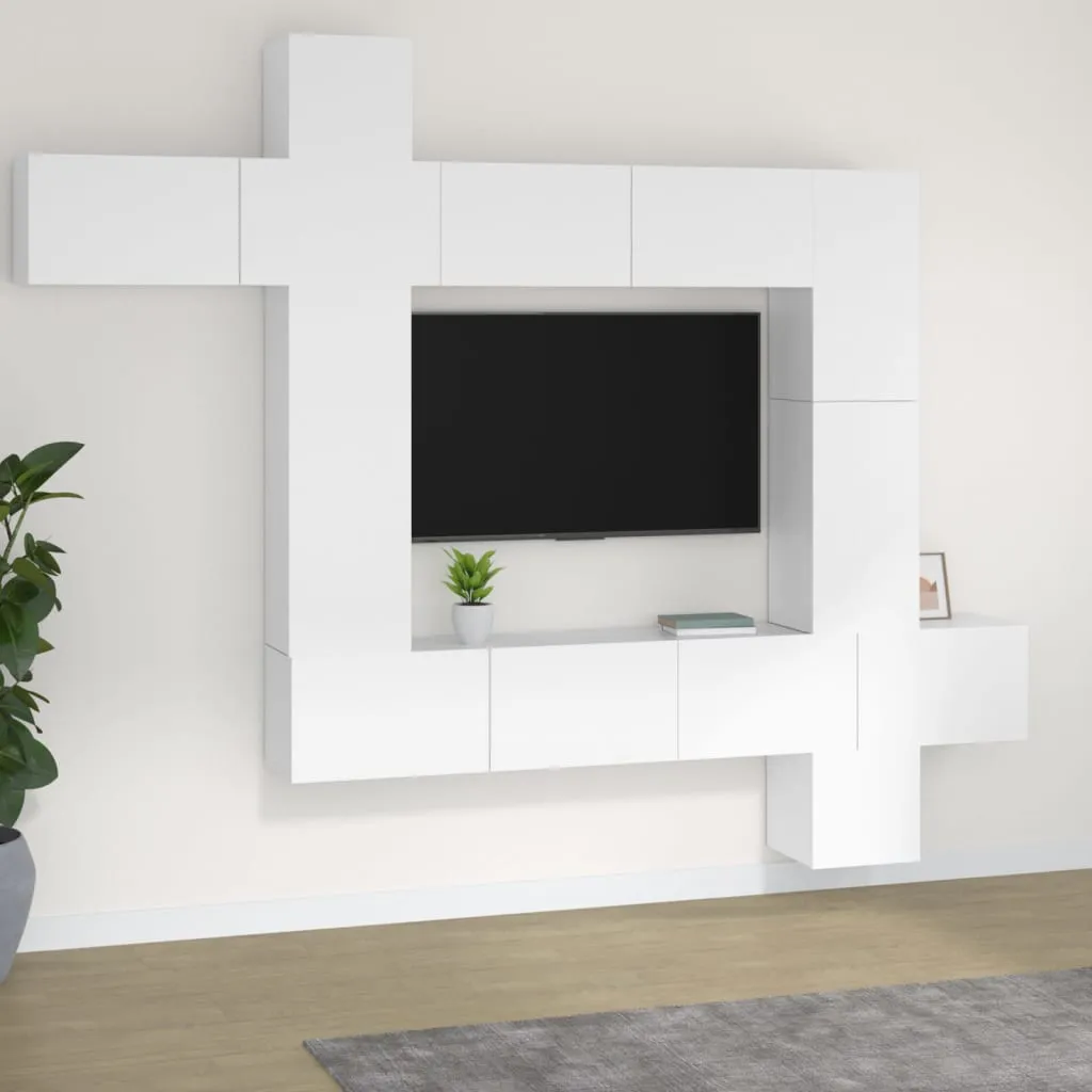 vidaXL Set Mobili Porta TV 9 pz Bianco in Legno Multistrato