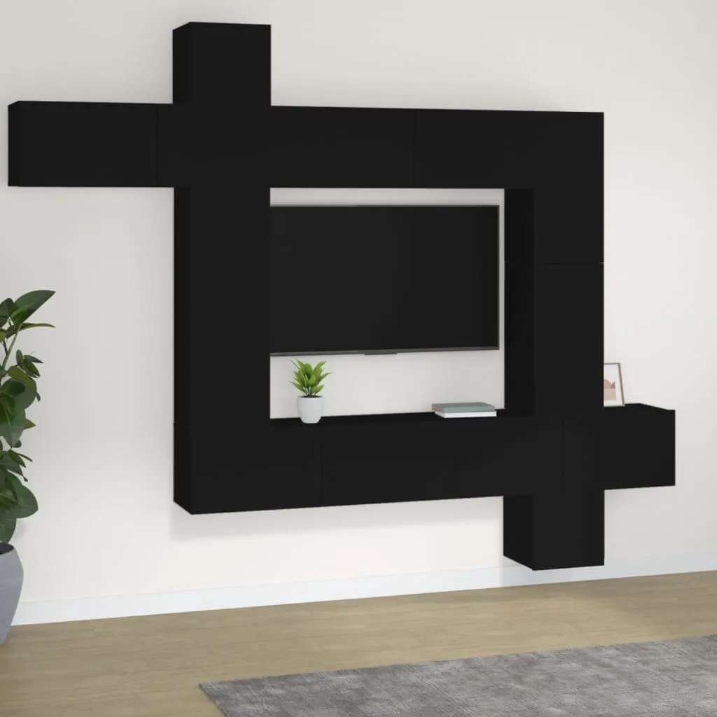 vidaXL Set di Mobili Porta TV 9 pz Nero in Legno Multistrato