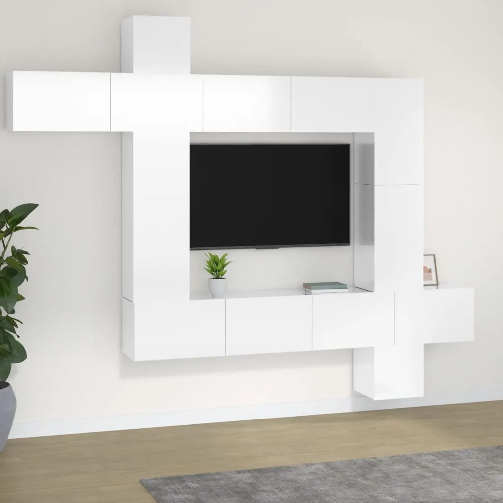 vidaXL Set Mobili Porta TV 9 pz Bianco Lucido in Legno Multistrato