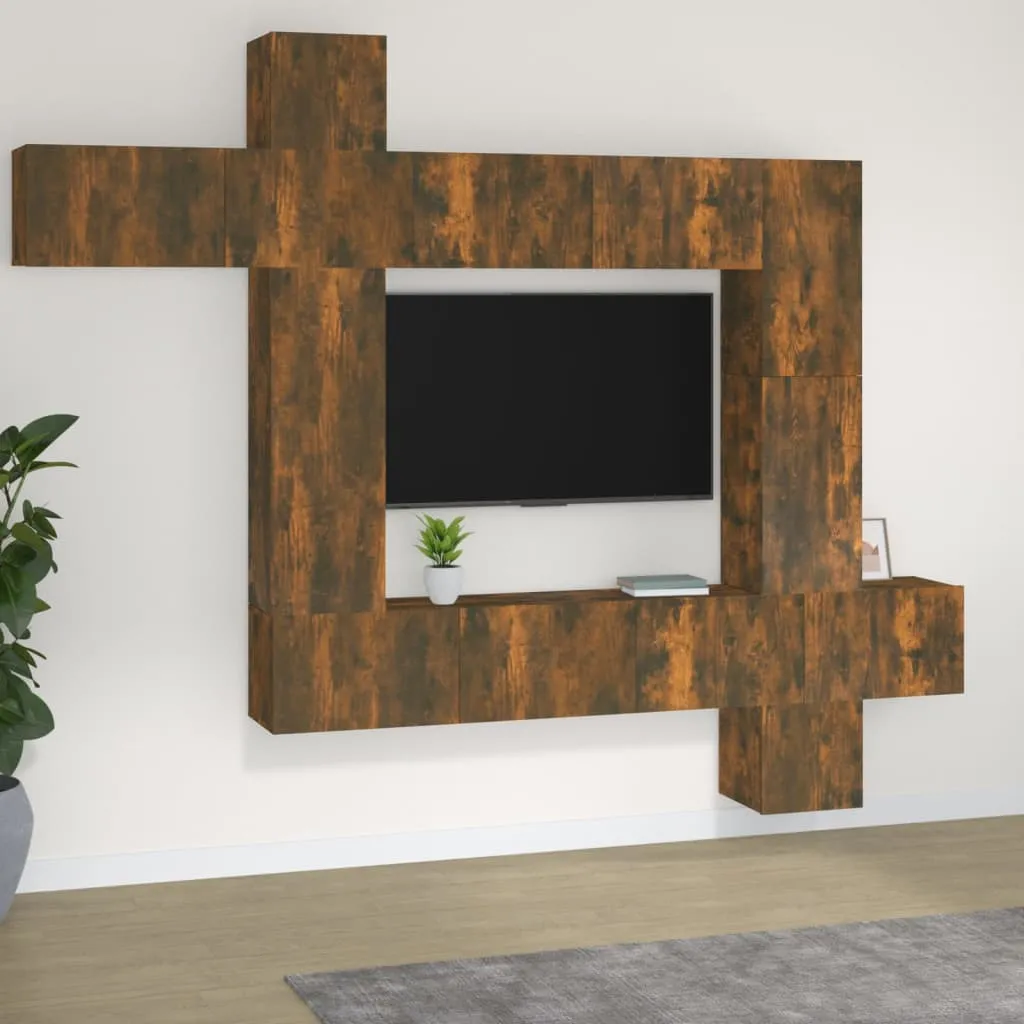 vidaXL Set di Mobili Porta TV 9 pz Rovere Fumo in Legno Multistrato