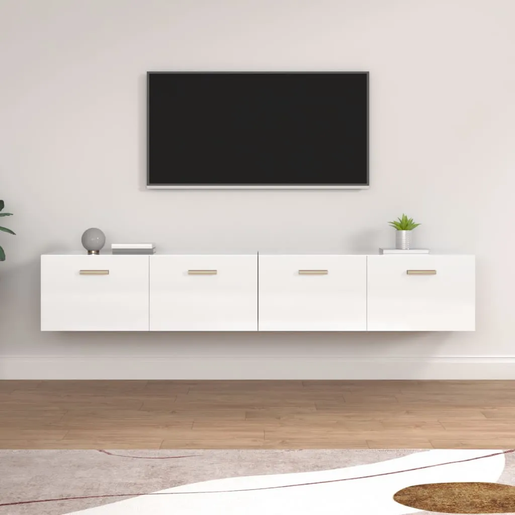 vidaXL Mobili Parete 2pz Bianco Lucido 100x36,5x35cm Legno Multistrato