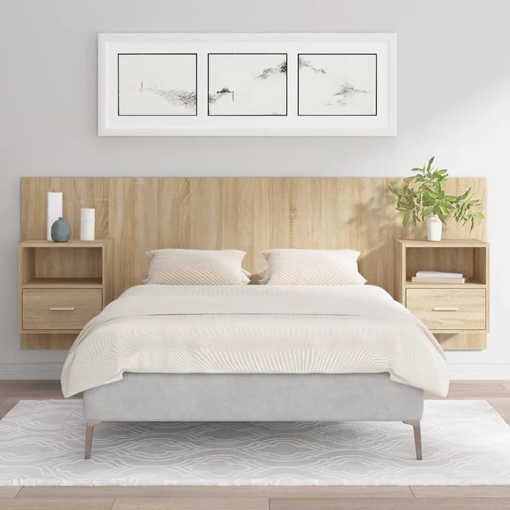 vidaXL Testiera Letto con Comodini in Legno Multistrato Rovere Sonoma