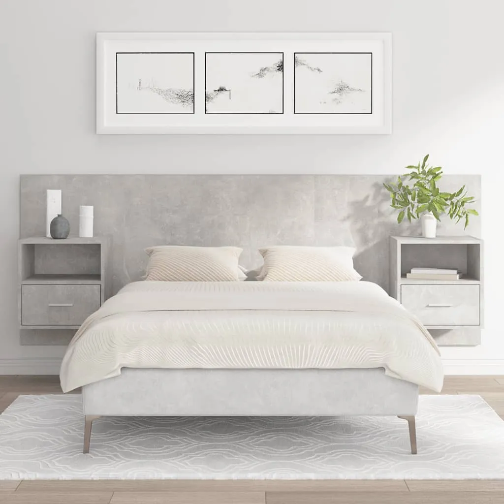 vidaXL Testiera Letto con Comodini in Legno Multistrato Grigio Cemento