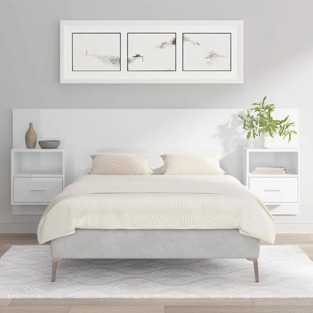 vidaXL Testiera Letto con Comodini Bianco Lucido in Legno Multistrato