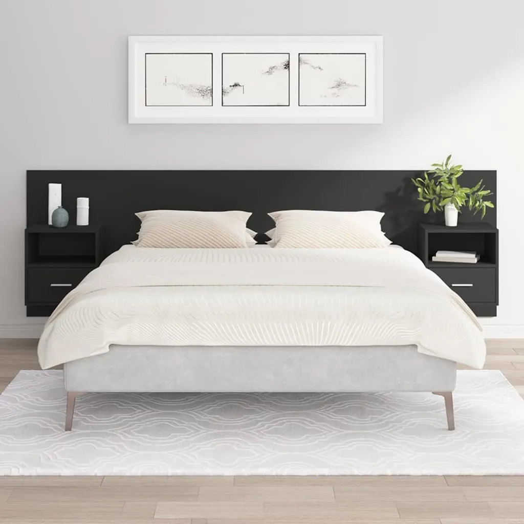 vidaXL Testiera per Letto con Comodini in Legno Multistrato Nero