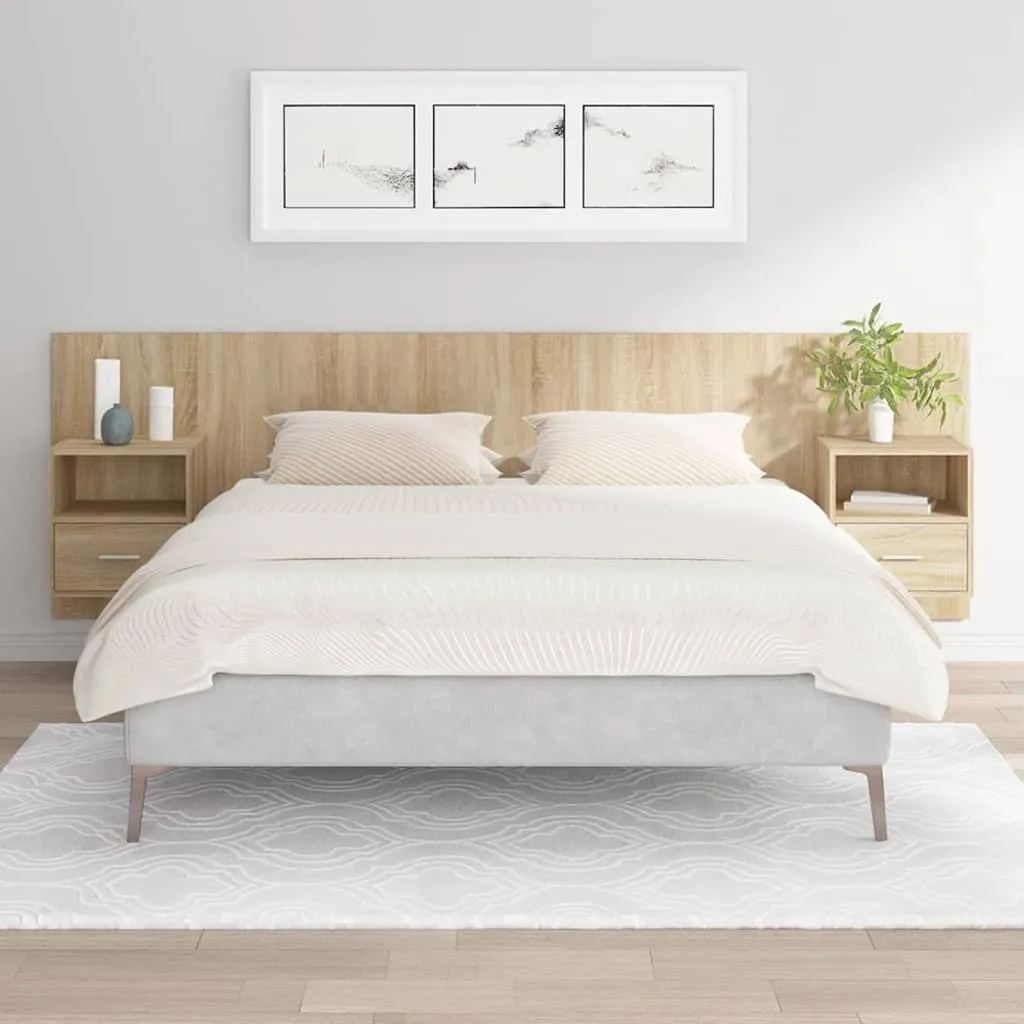 vidaXL Testiera Letto con Comodini in Legno Multistrato Rovere Sonoma