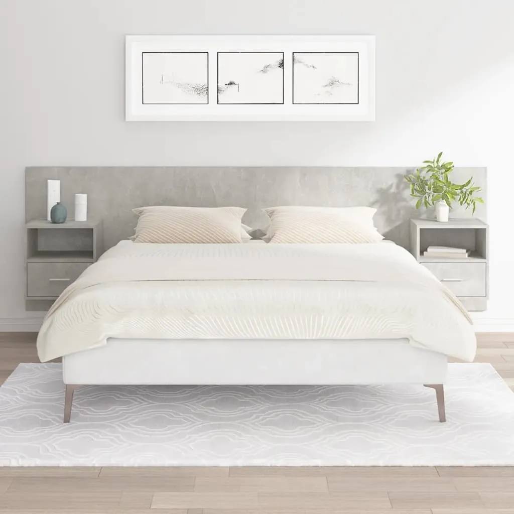 vidaXL Testiera Letto con Comodini in Legno Multistrato Grigio Cemento