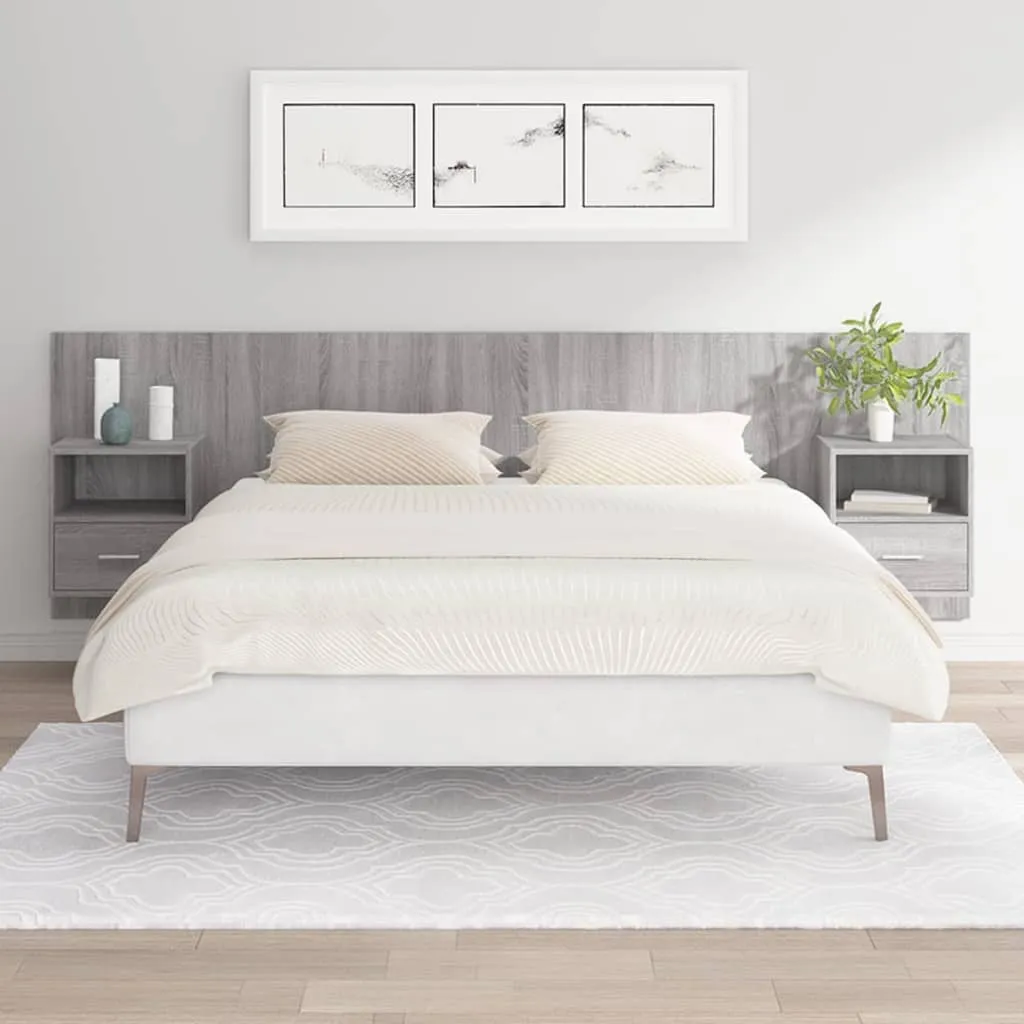 vidaXL Testiera Letto con Comodini in Legno Multistrato Grigio Sonoma