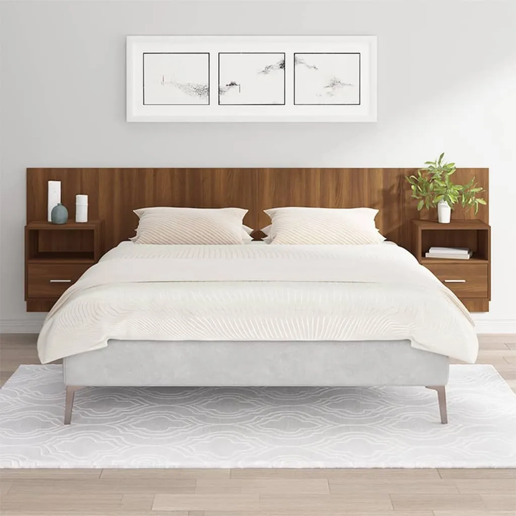 vidaXL Testiera Letto con Comodini in Legno Multistrato Rovere Marrone