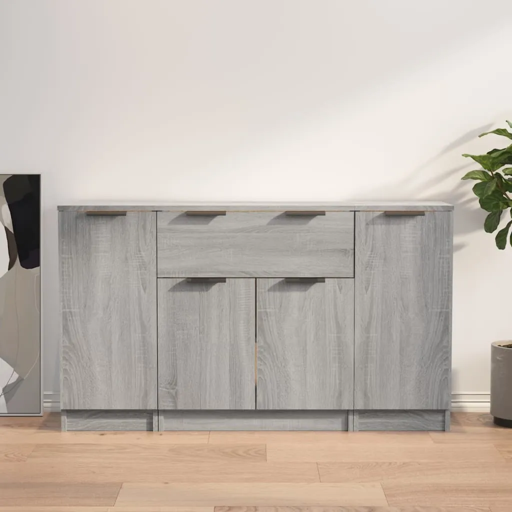 vidaXL Credenze 3 pz Grigio Sonoma in Legno Multistrato