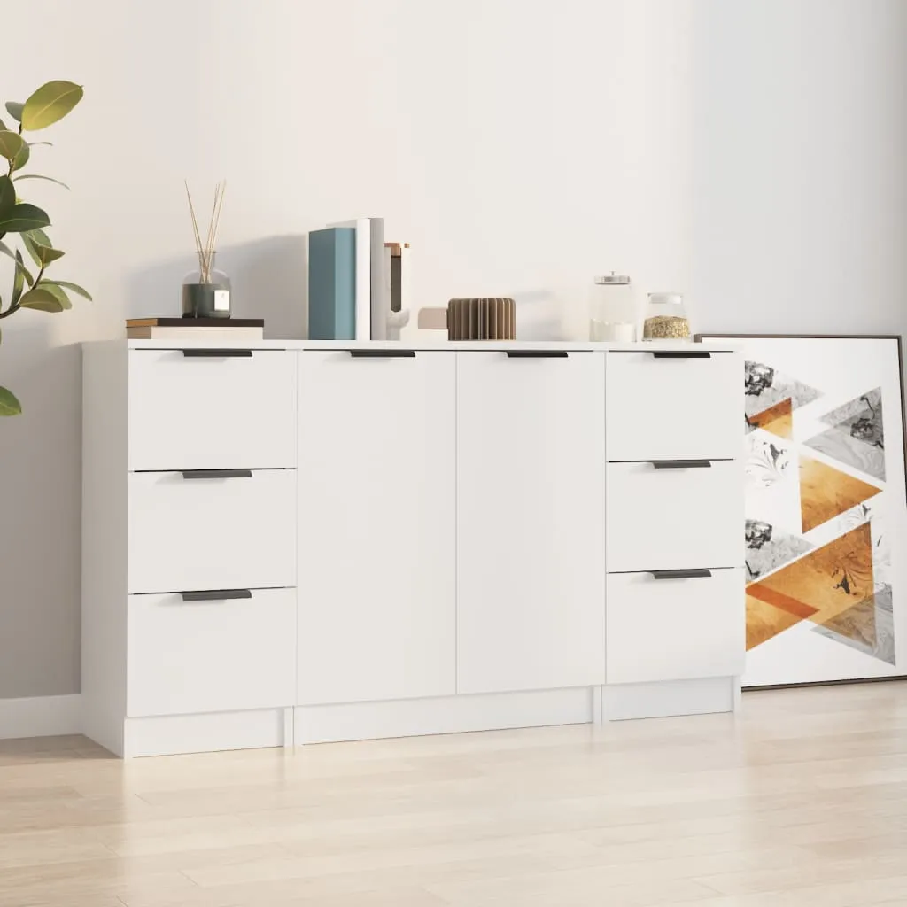 vidaXL Credenze 3 pz Bianco in Legno Multistrato