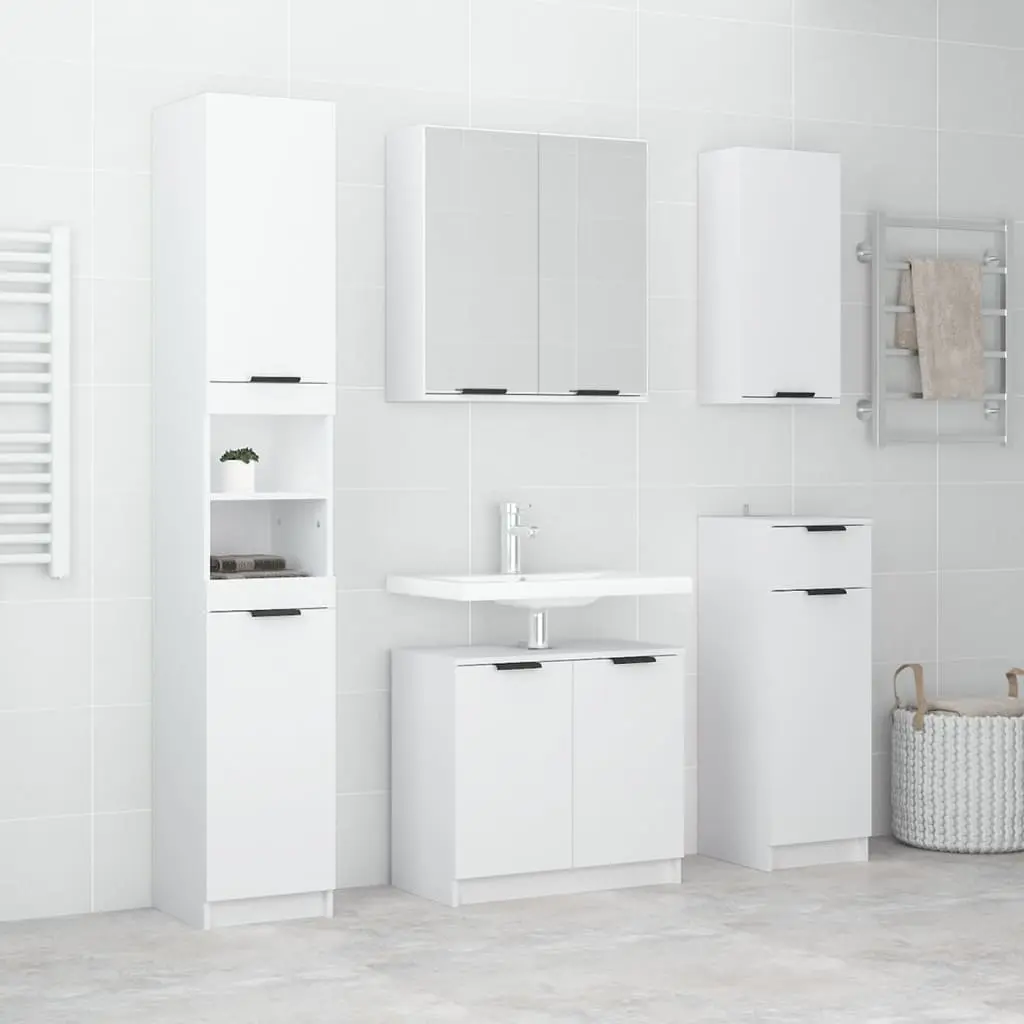 Set di Mobili da Bagno 5 pz Bianco in Legno Multistrato