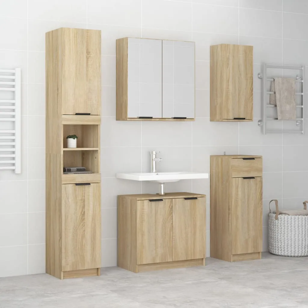 vidaXL Set di Mobili da Bagno 5 pz Rovere Sonoma in Legno Multistrato