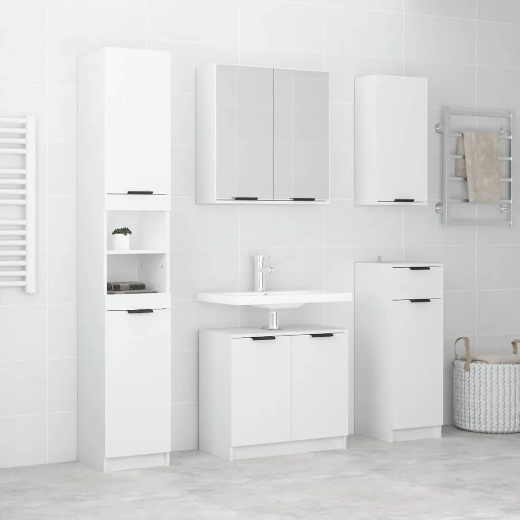 vidaXL Set Mobili da Bagno 5 pz Bianco Lucido in Legno Multistrato