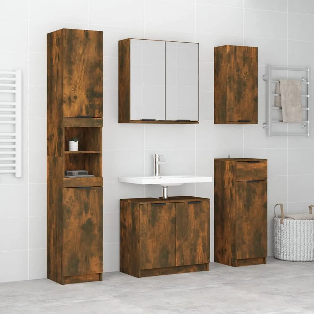 vidaXL Set Mobili da Bagno 5 pz Rovere Fumo in Legno Multistrato