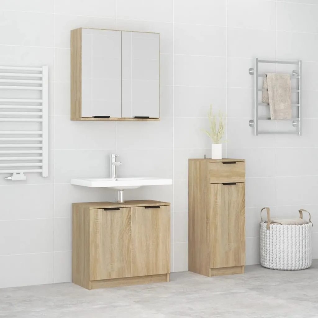 vidaXL Set di Mobili da Bagno 3 pz Rovere Sonoma in Legno Multistrato