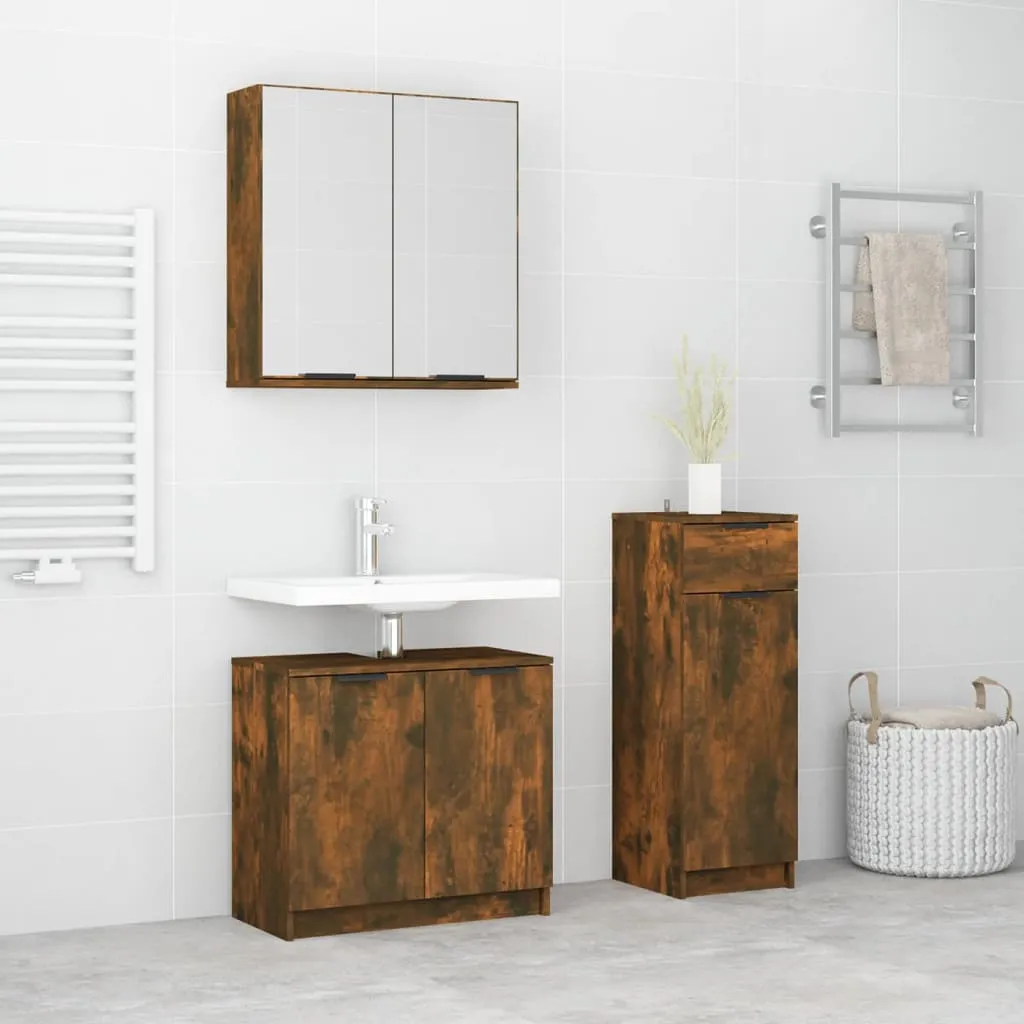 vidaXL Set Mobili da Bagno 3 pz Rovere Fumo in Legno Multistrato