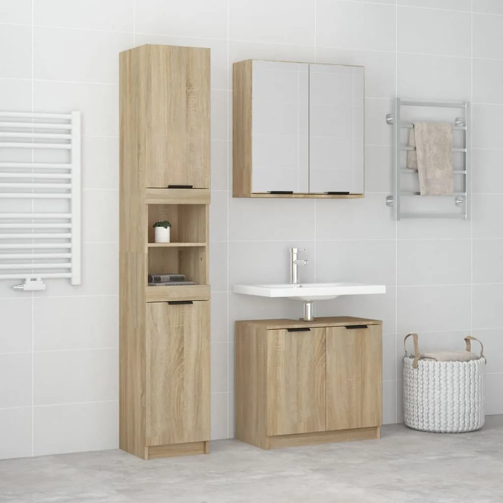 vidaXL Set di Mobili da Bagno 3 pz Rovere Sonoma in Legno Multistrato