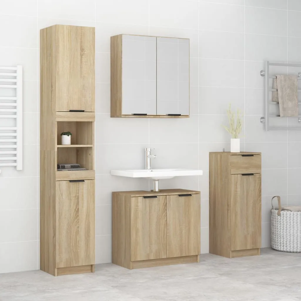 vidaXL Set di Mobili da Bagno 4 pz Rovere Sonoma in Legno Multistrato