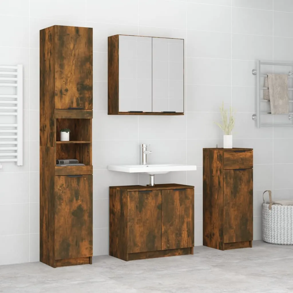 vidaXL Set Mobili da Bagno 4 pz Rovere Fumo in Legno Multistrato