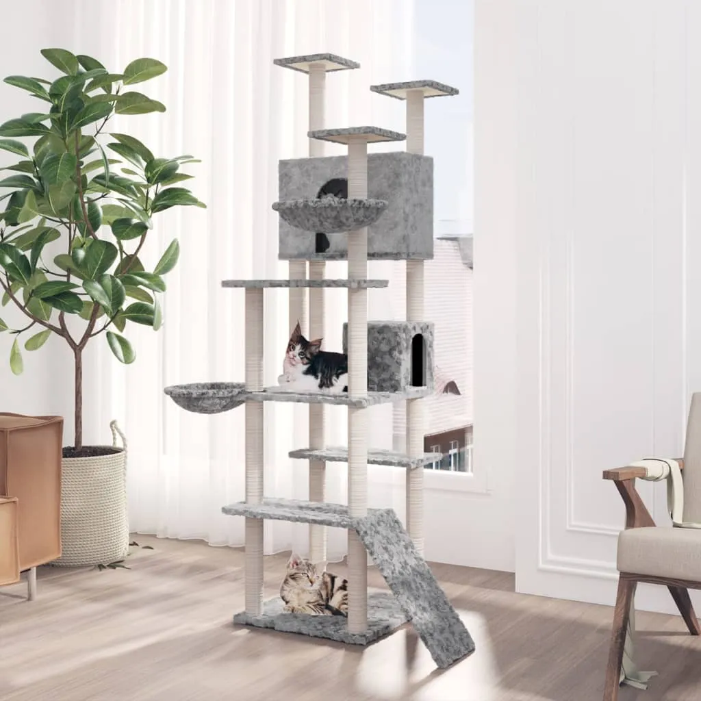 vidaXL Albero per Gatti con Tiragraffi in Sisal Grigio Chiaro 191 cm