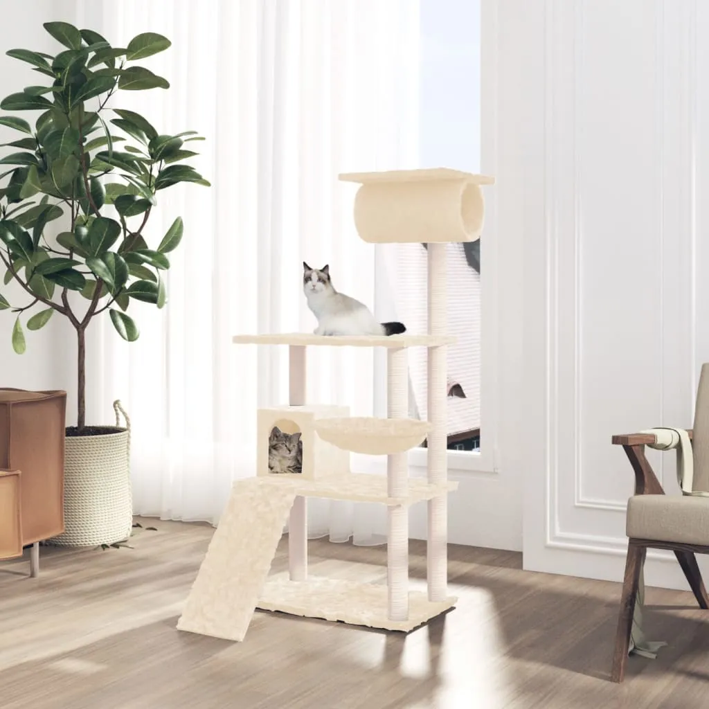 vidaXL Albero per Gatti con Tiragraffi in Sisal Crema 131 cm