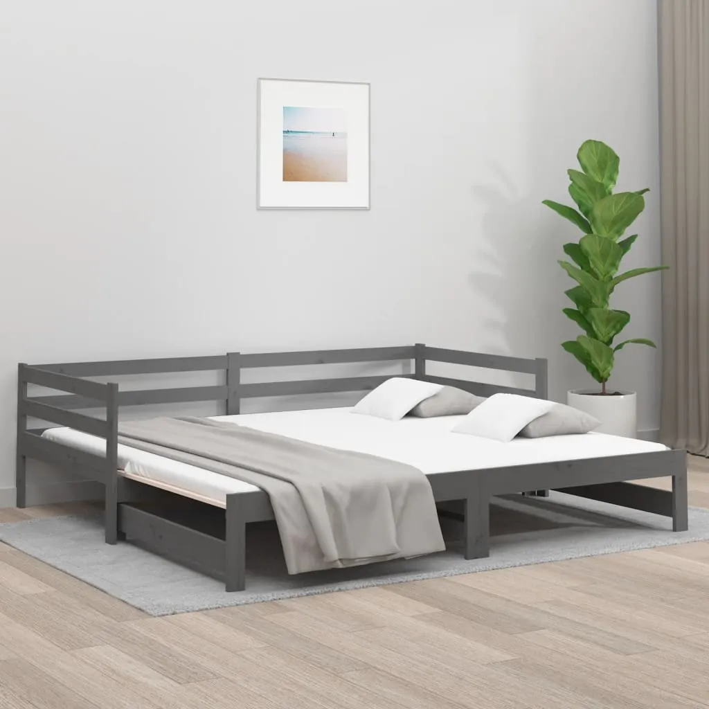 vidaXL Dormeuse Estraibile Grigia 2x(90x190) cm Legno Massello di Pino