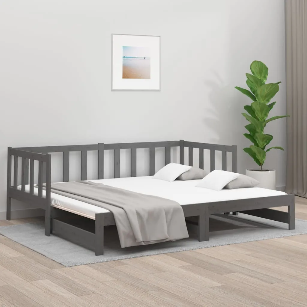 vidaXL Dormeuse Estraibile Grigia 2x(90x190) cm Legno Massello di Pino