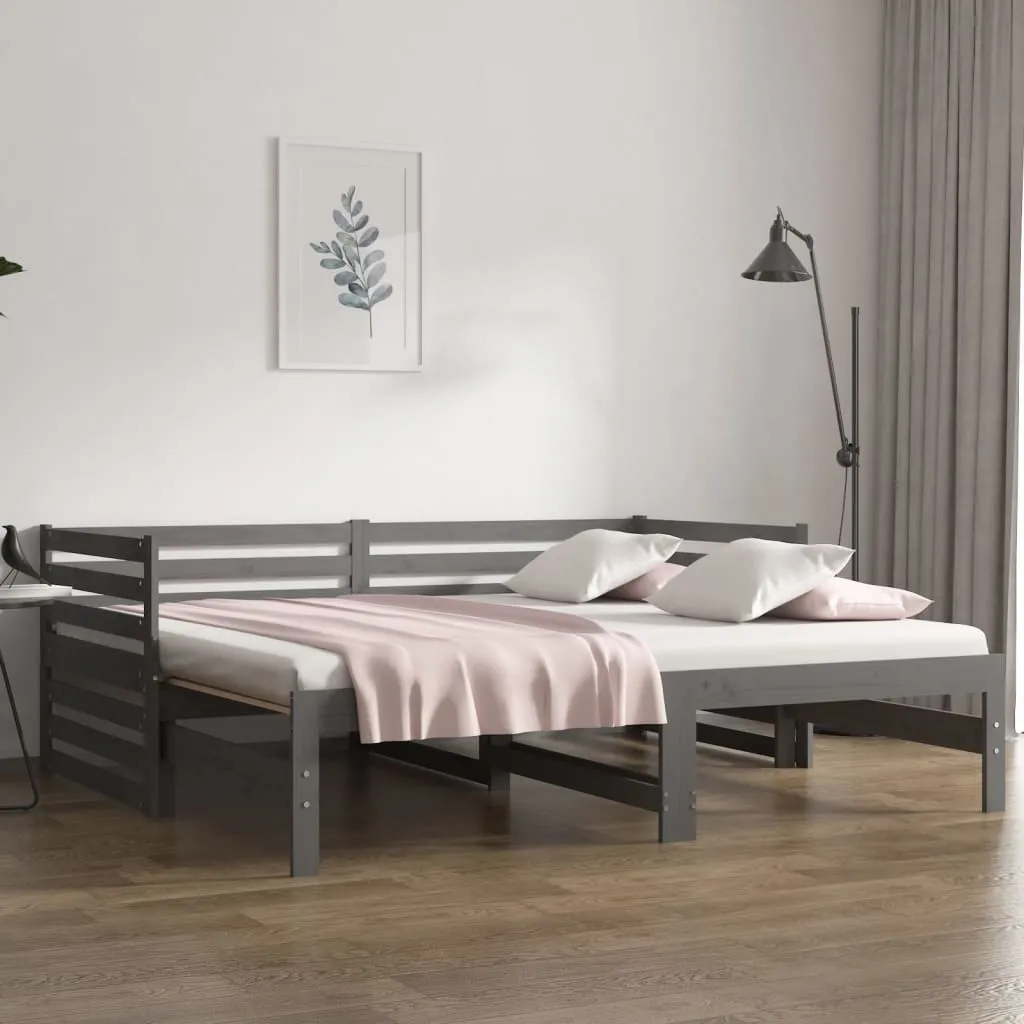 vidaXL Dormeuse Estraibile Grigia 2x(90x190) cm Legno Massello di Pino