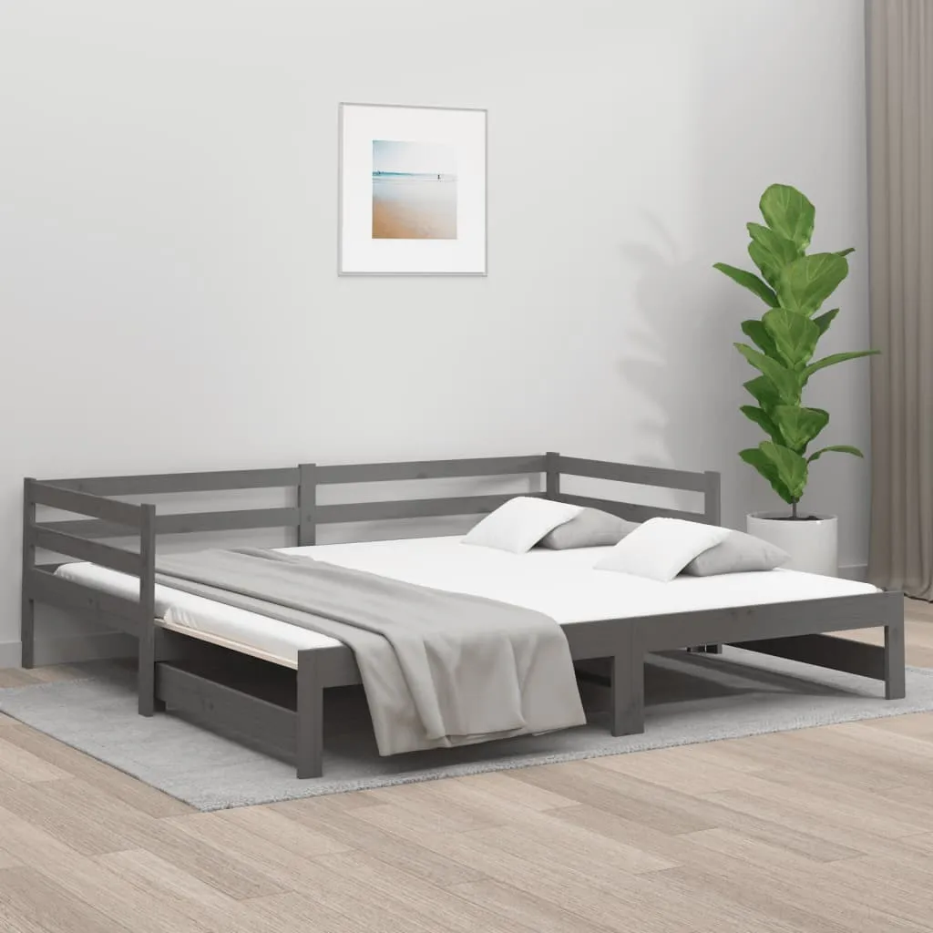 vidaXL Dormeuse Estraibile Grigia 2x(80x200) cm Legno Massello di Pino