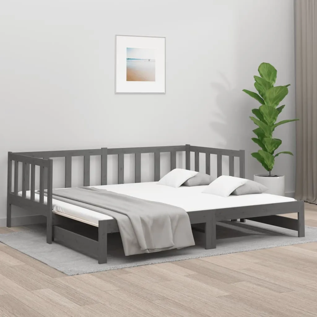 vidaXL Dormeuse Estraibile Grigia 2x(80x200) cm Legno Massello di Pino