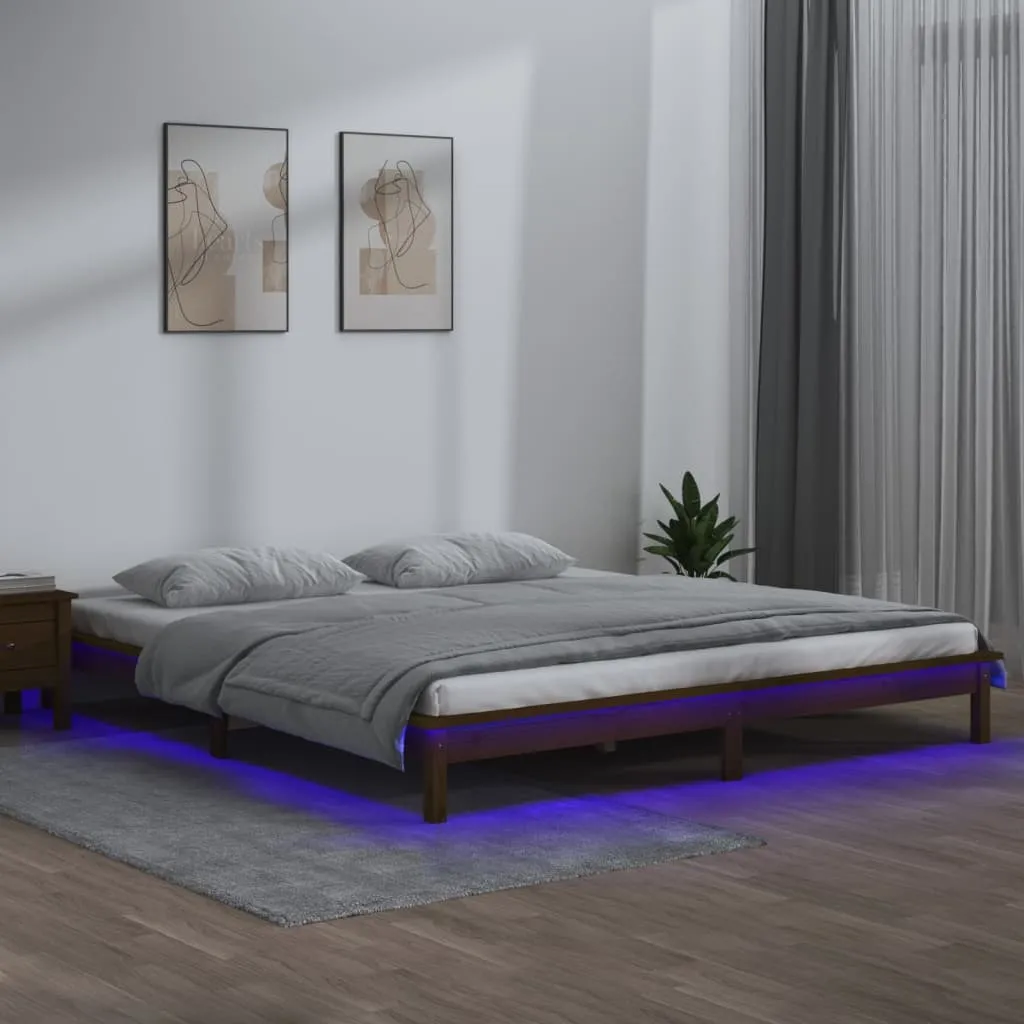 vidaXL Giroletto con LED Miele 150x200 cm King Size in Legno Massello