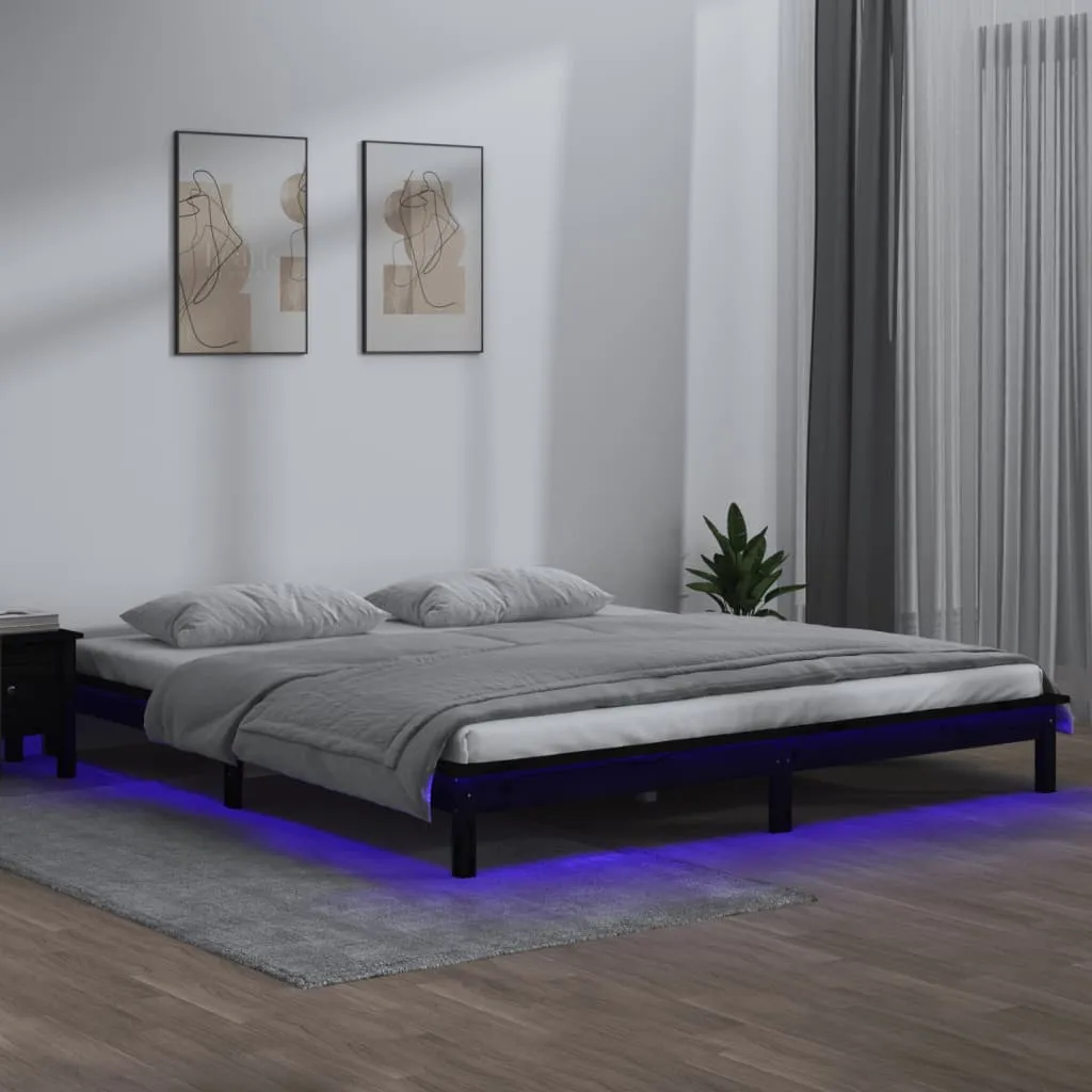 vidaXL Giroletto con LED Nero 150x200 cm King Size Legno Massello