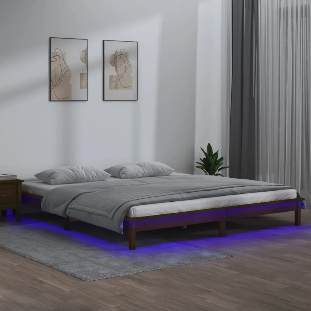 vidaXL Giroletto con LED Miele 135x190cm Double in Legno Massello