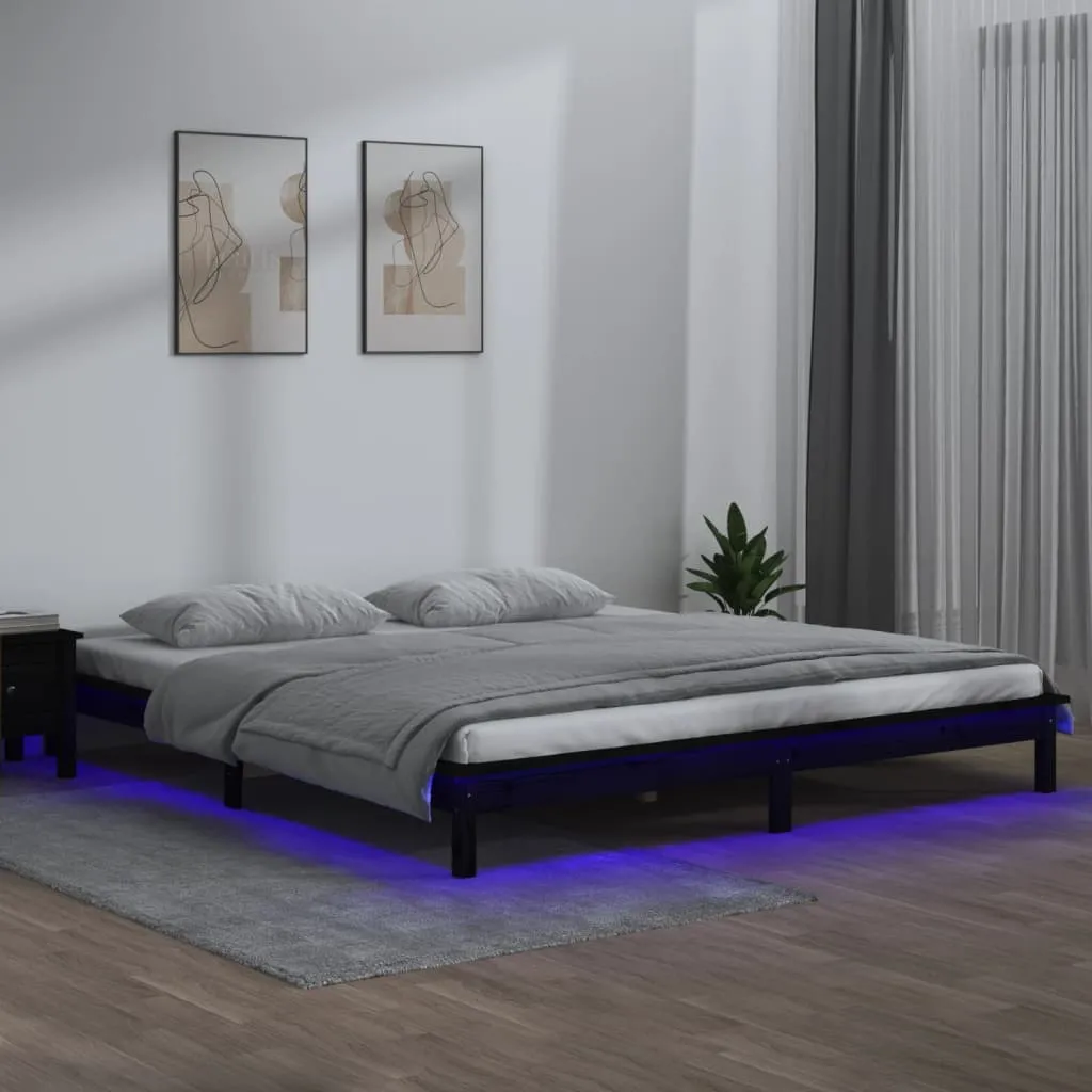 vidaXL Giroletto LED Nero 135x190 cm Double in Legno Massello